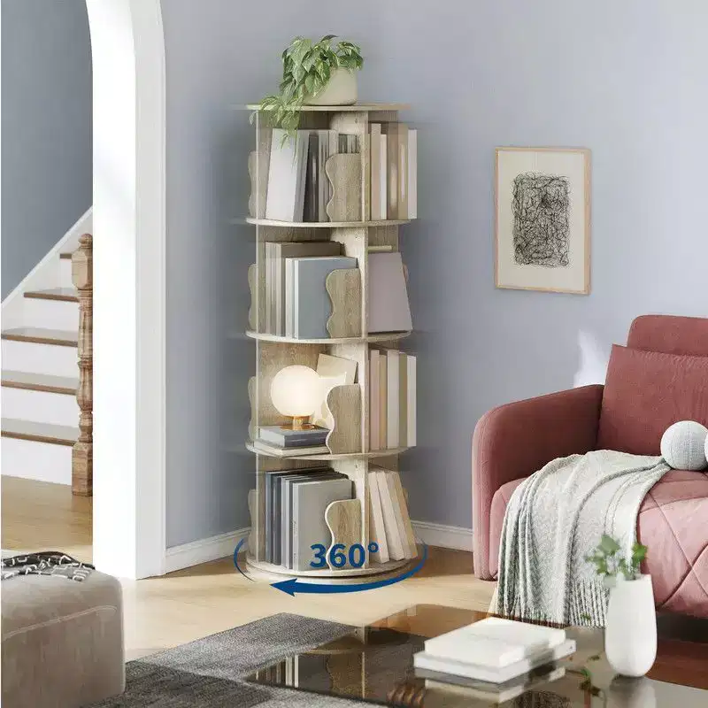 4 Tier Rotating Bookshelf Tower, Spinning Corner Bookshelf for Small Spaces, Revolving 360 Degree Bookcase Storage Rack Tower
