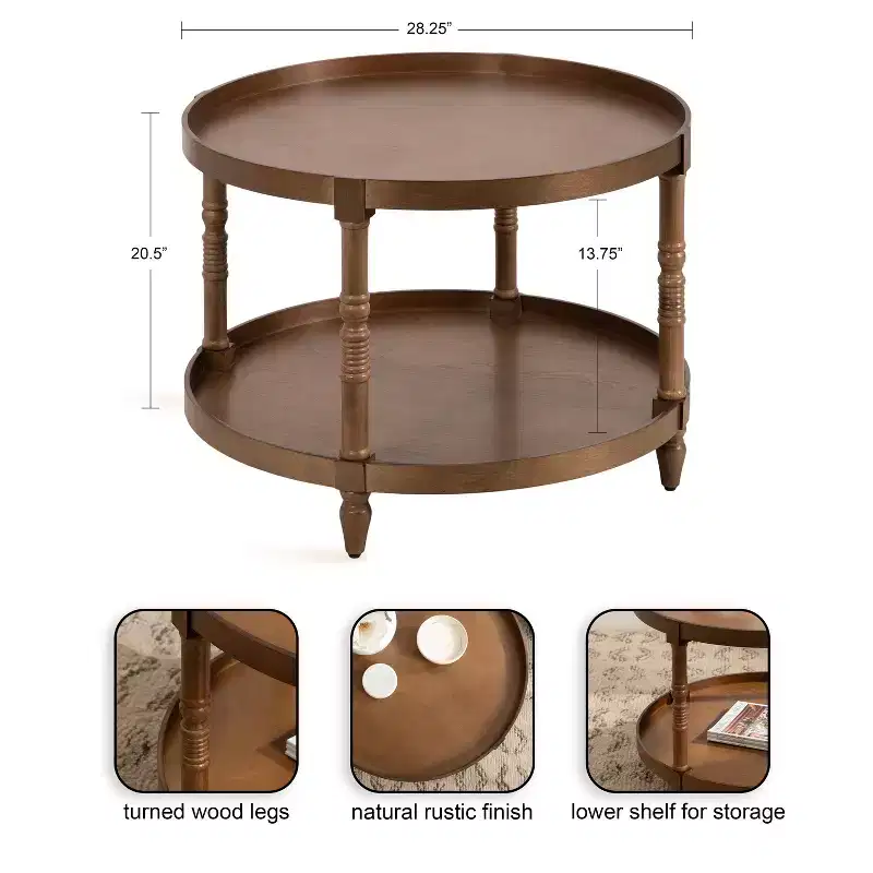 Round Wood Coffee Table, 29x29x21, Rustic Brown