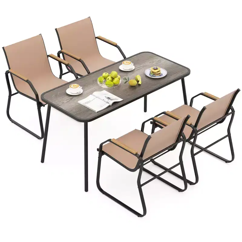 Costway 5 PCS Patio Dining Set w/ Wood-like Armrests & Metal Frame for Garden Yard
