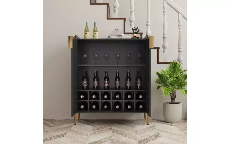 2-Door Buffet Cabinet, Engineered Wood Sideboard Cabinet with Adjustable Shelves, Home Bar Cabinet with Rack & Adjustable Storage Shelf