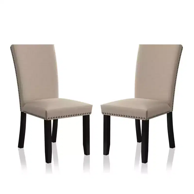 Set of 2 Southwind Padded Seat Side Chairs Black/Beige - HOMES: Inside + Out: Nailhead Trim, Upholstered, Wood Legs