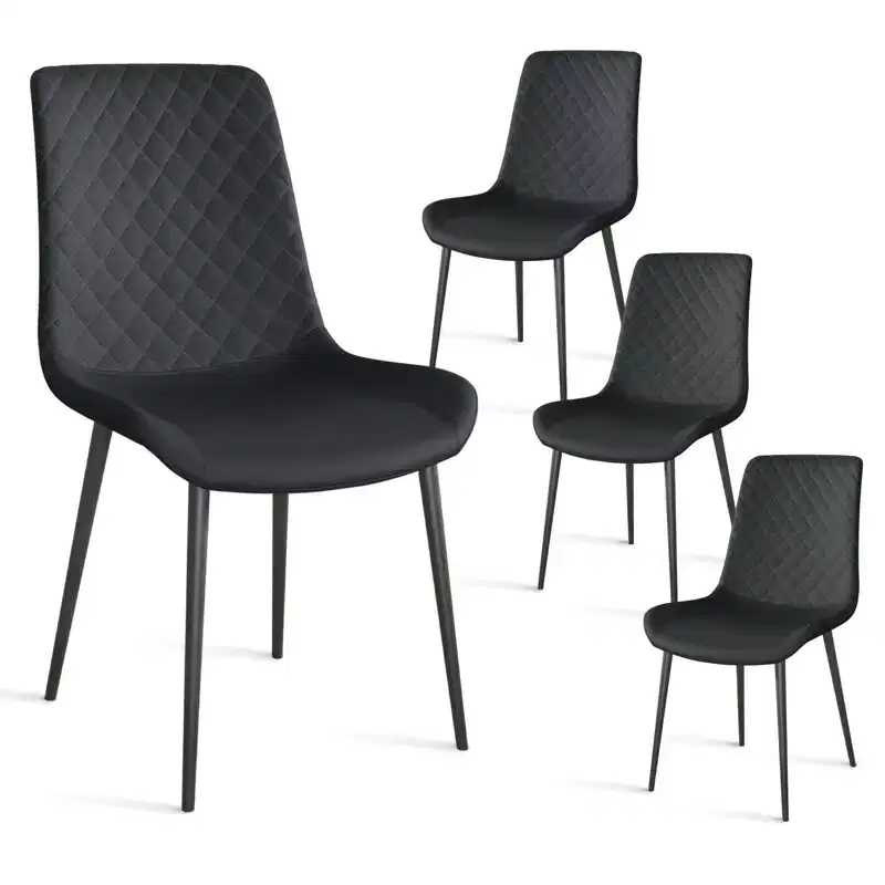 Waterproof PU Leather Dining Chairs Set of 2/4 with Metal Legs, Scratch-Resistant Feet, 300 lbs Capacity