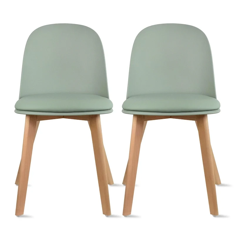 Set of 2 Dining Side Chair with Back Armless Plastic Seat Wooden Legs Kitchen Desk Task Computer