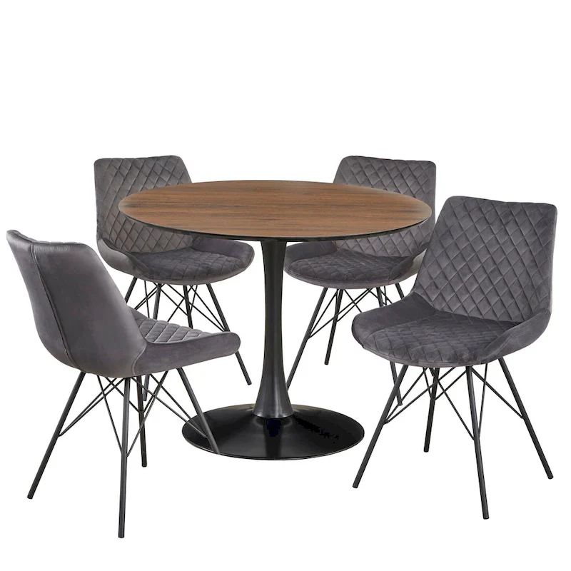 Kavitt Mid-century Modern Velvet 5-piece Round Dining Set