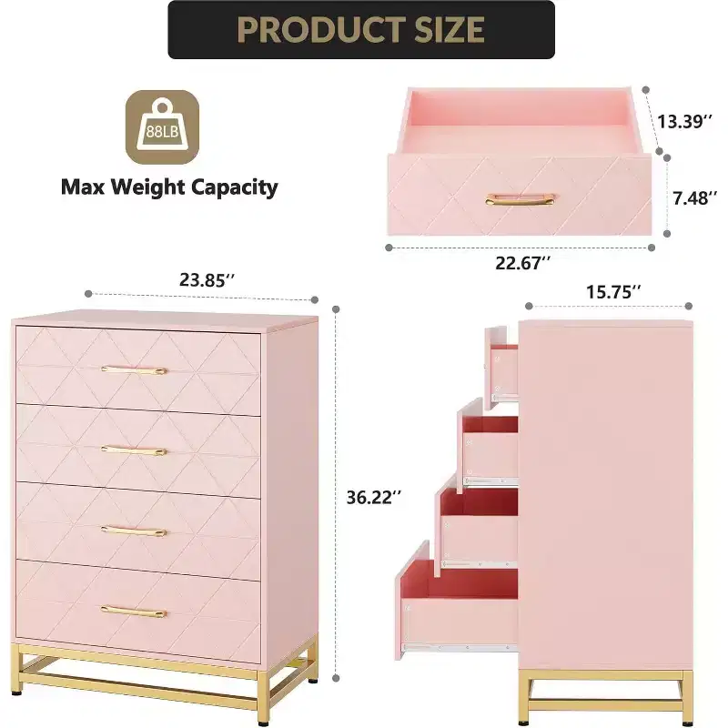 Chest of Drawers with 4 Drawers Sideboard Chest of Drawers for Living Room, Bedroom Chest of Drawers with Large Storage Space for Clothes Hallway