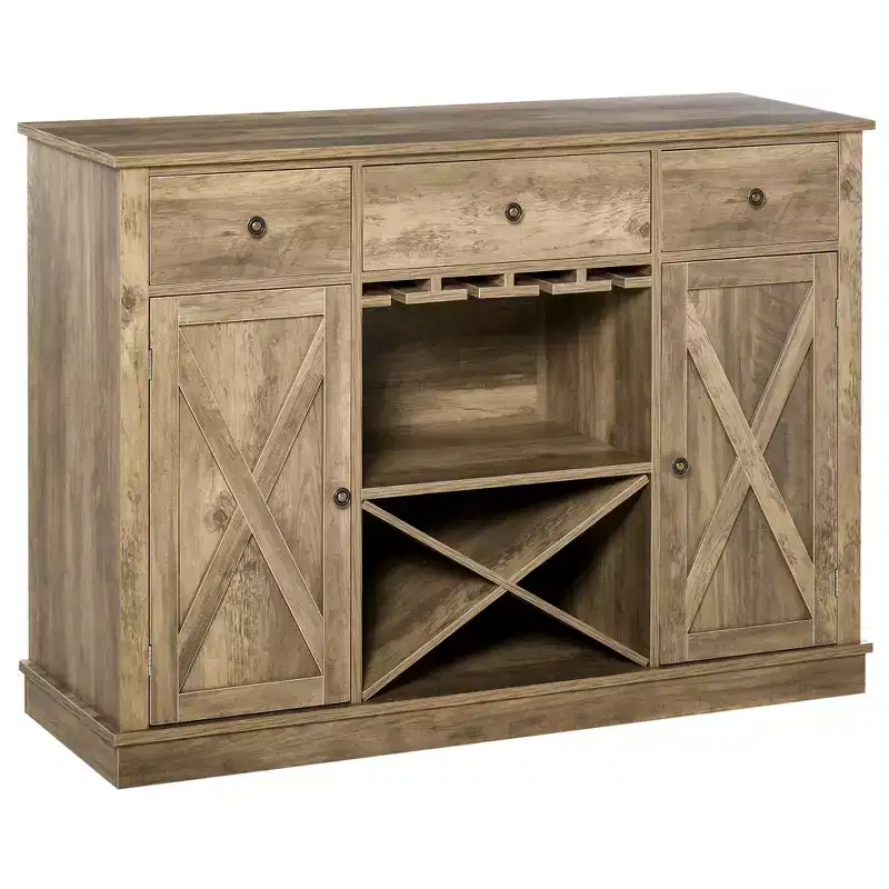 HOMCOM Farmhouse Sideboard Buffet Cabinet with X-Shaped Wine Rack, Stemware Holder, 3 Drawers