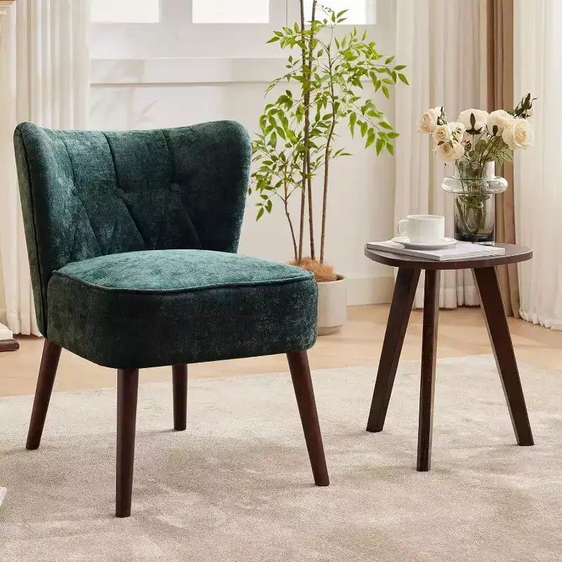 Acekool Modern Armless Chair - Plush Velvet Upholstery with Wooden Legs (Multiple Colors)