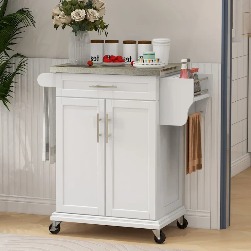 Kitchen Island on Wheels, Rolling Kitchen Cart with Stainless Steel Countertop, Drawer, Gray