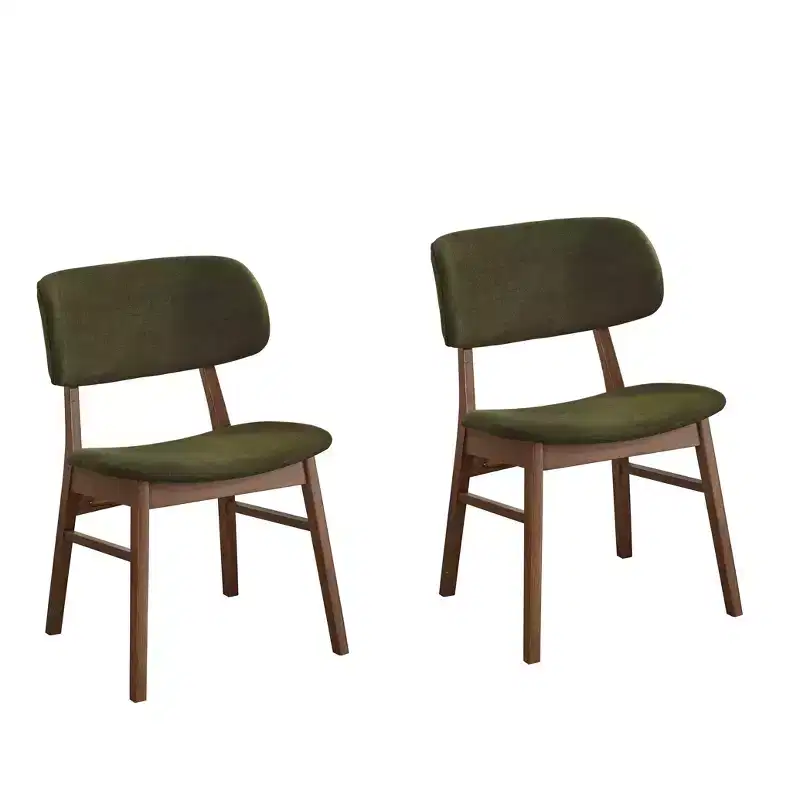 Lifestorey Set of 2 Rory Mid Century Modern Dining Chairs Green/Walnut