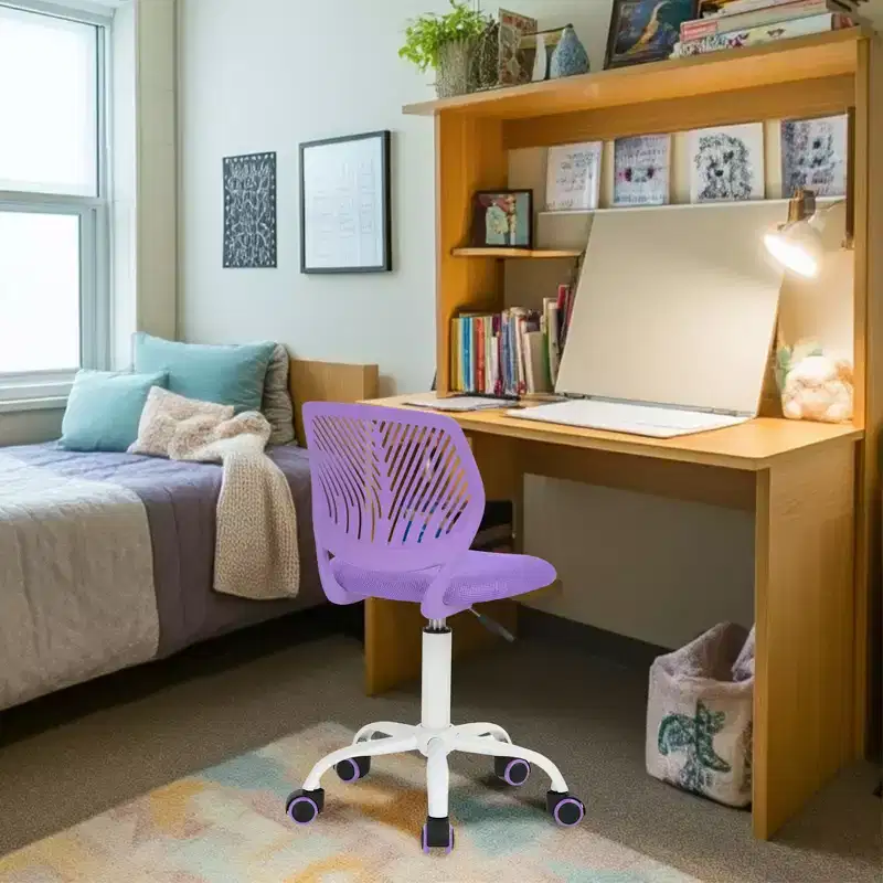 Adjustable Swivel Task Chair - Upholstered Armless Office Chair, Purple
