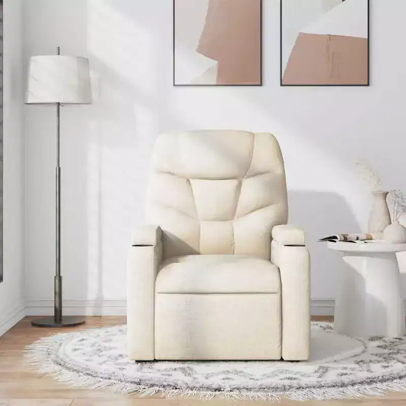 vidaXL Cream Fabric Recliner Chair - 6-Point Vibration Massage, Adjustable Back & Footrest