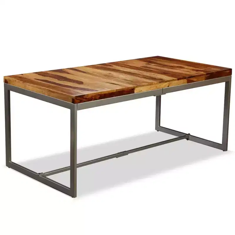 Dining Table Brown and Black Acacia Wood and Powder-Coated Steel