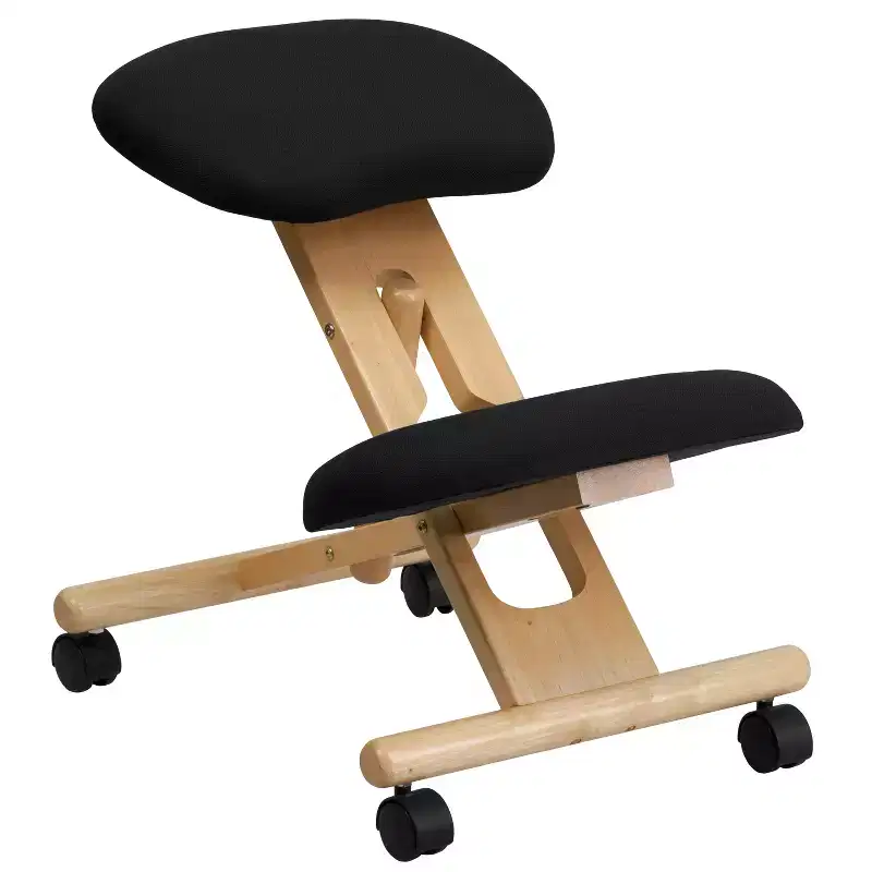 Emma and Oliver Mobile Wooden Ergonomic Kneeling Office Chair in Black Fabric