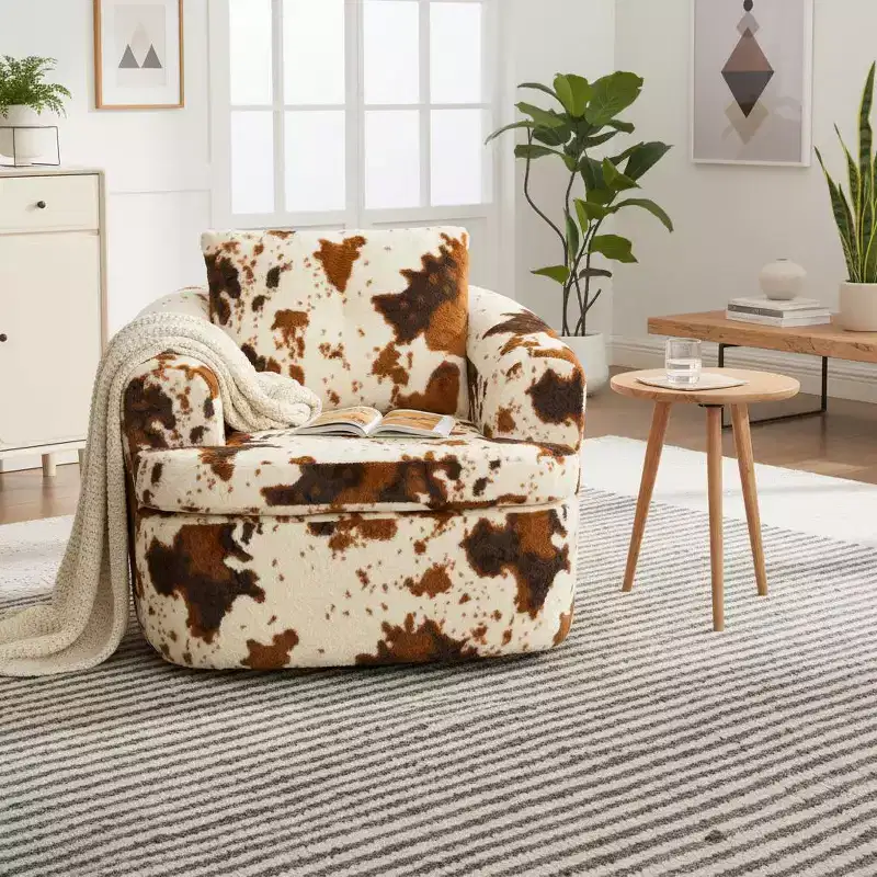 Merax 360 Swivel Barrel Chair with Tufted Backrest and Plush Dual-Layer Cushion