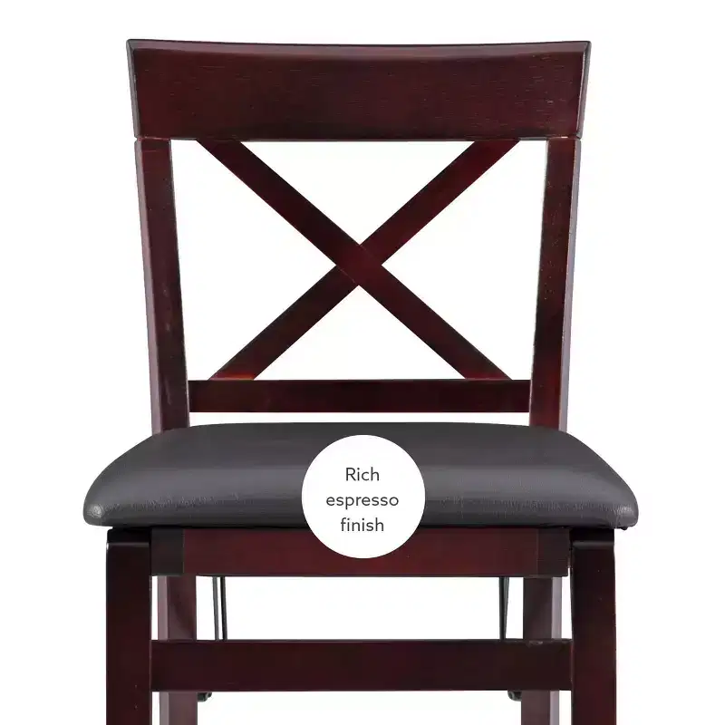 Triena X Back Faux Leather Folding Counter Height Barstool Espresso - Linon: Padded Seat, 24" High