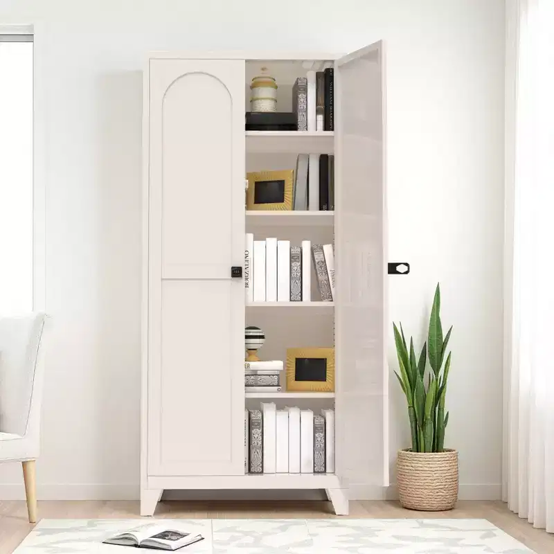 Metal Storage Cabinet with Double Doors and Adjustable ShelvesStrong Load-Bearing Capacity; Ideal for Kitchens, Living Rooms, and Bedrooms