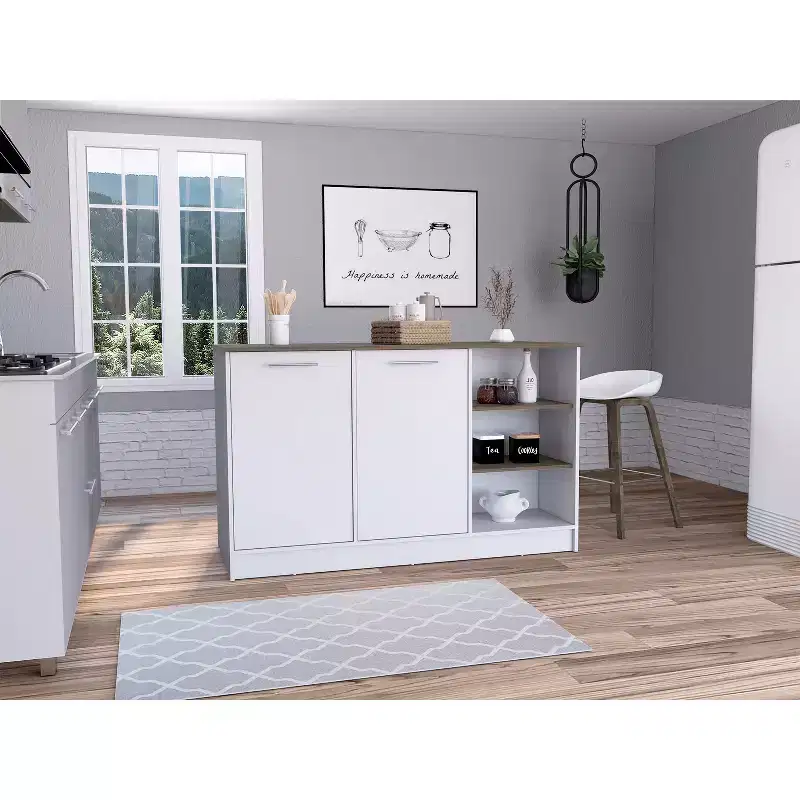 35 in.H Particle Board Kitchen Islands with 2 Doors and 5 Shelves