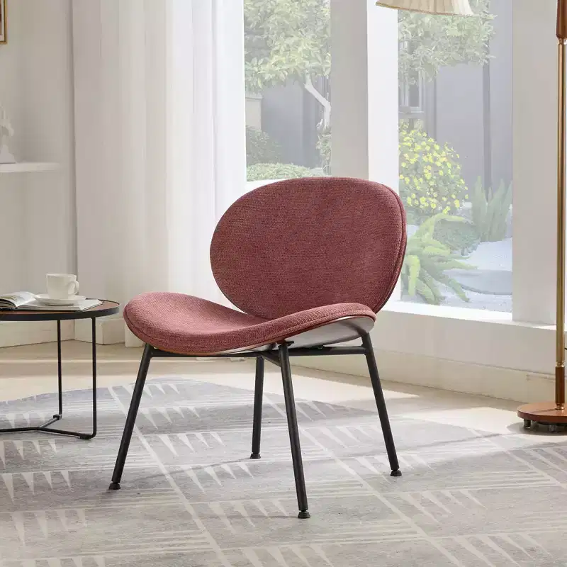 Mid-Century Modern Accent Chairs for Bedroom, Shell Chair Single Side Chair Tripod, Fabric Lounge Chair in Walnut Finish Backrest