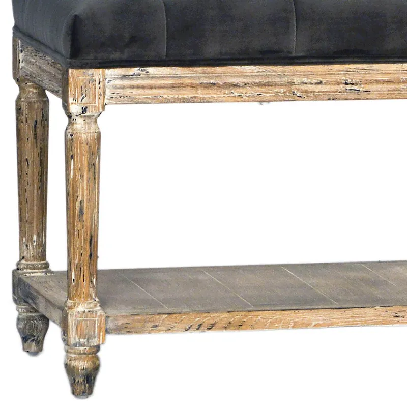 Mariel Upholstered Bench with Tufting and Shelf, Charcoal Grey