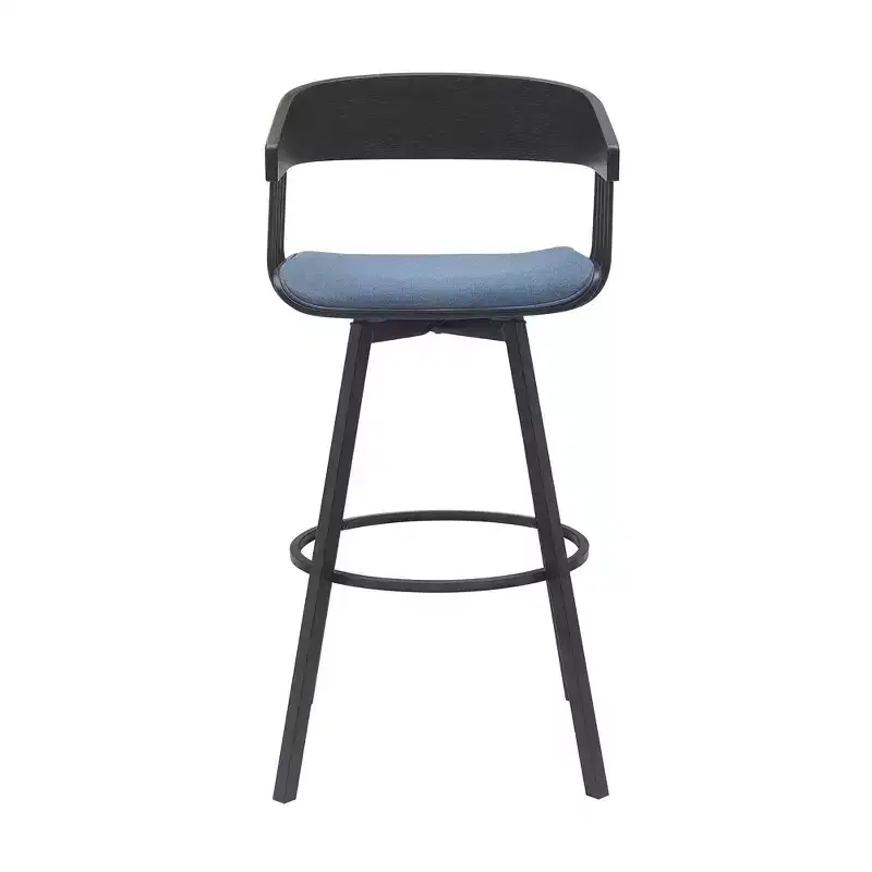 HomeRoots 31 Blue and Black Fabric with Metal Swivel Bar Height Bar Chair