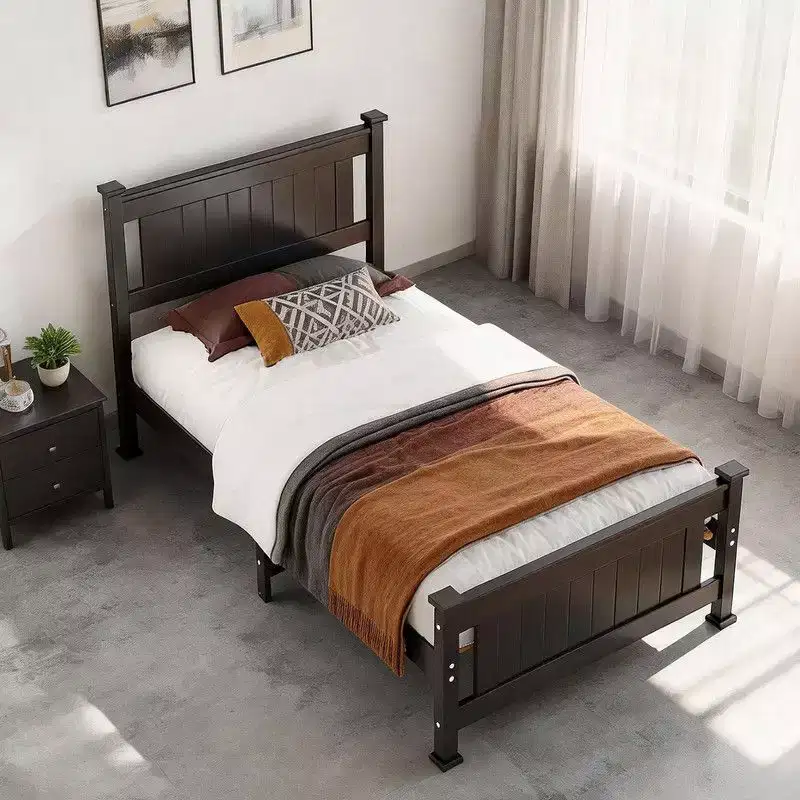 Karl Home Twin Size Black Wood Platform Bed Frame with Headboard,Under Bed Storage Space,No Box Spring Needed,Heavy duty