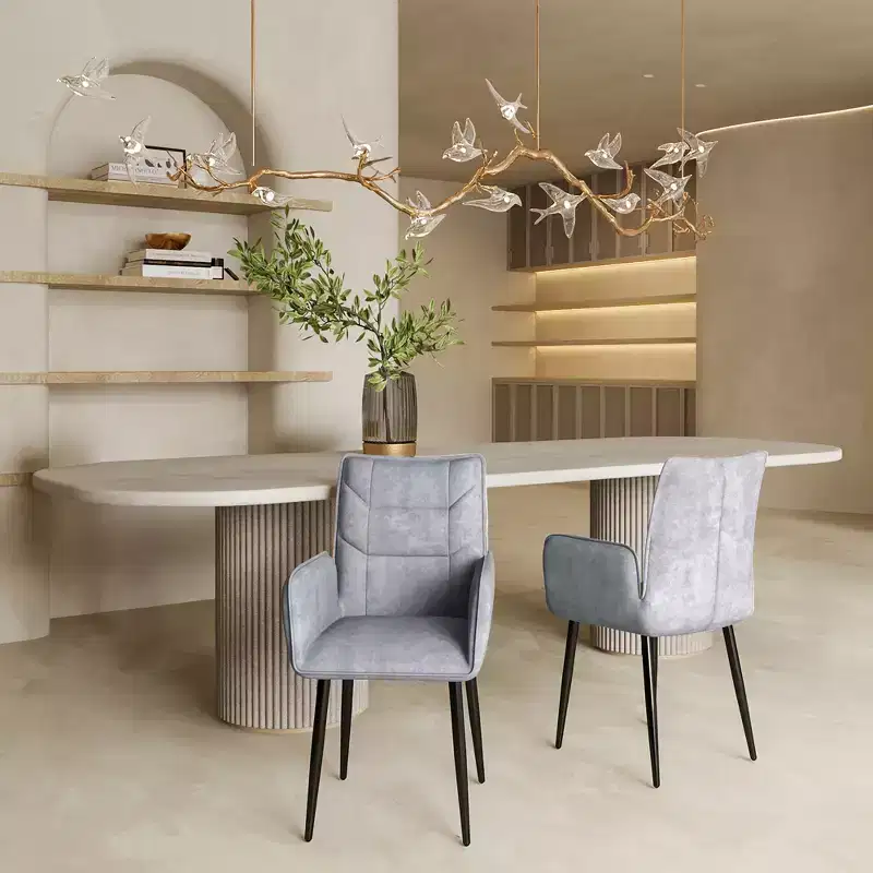 ModernLuxe Set of 2 Dining Chairs Velvet Upholstered Accent Chairs with Soft Cushioned Seat & Iron Frame, Armless Chairs Arm Chairs, Yellow/Gray