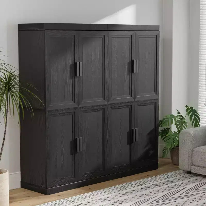 62 High Black Wood Grain Decorative Storage Cabinet with Sufficient Space for 12 Shelves