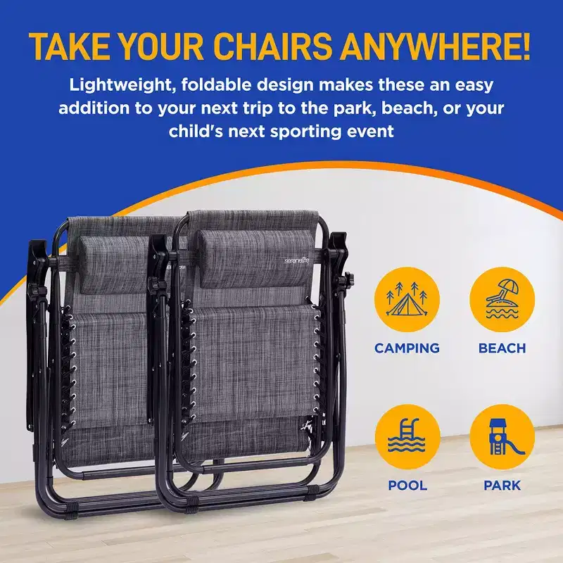 SereneLife Adjustable Zero Gravity Chair Set with Side Table