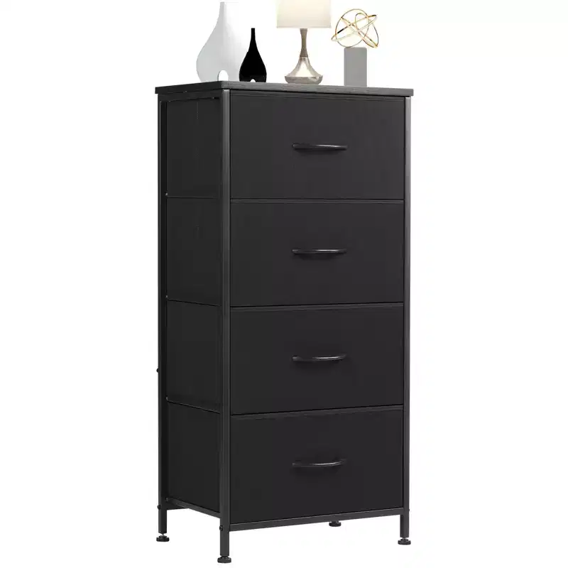 JIONJOY 4-Drawer Fabric Dresser  Wood Top, Steel Frame, Wide Storage for Bedroom Living Room Closet