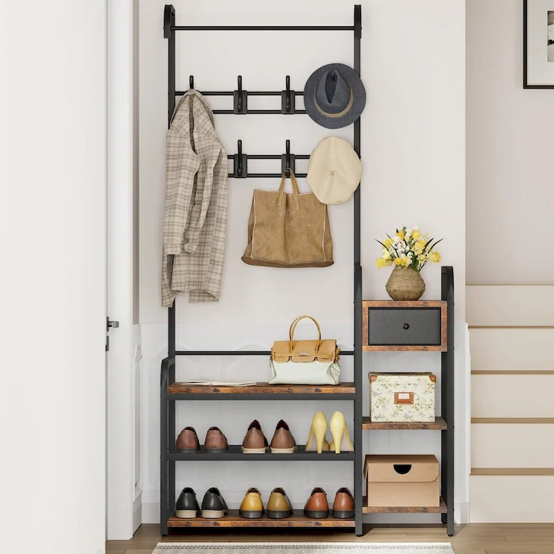Hall Tree Storage Bench for Entryway,with Storage Drawer