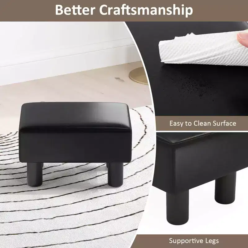 Costway PU Leather Ottoman Rectangular Footrest Small Stool w/ Padded Seat White/Black/Red