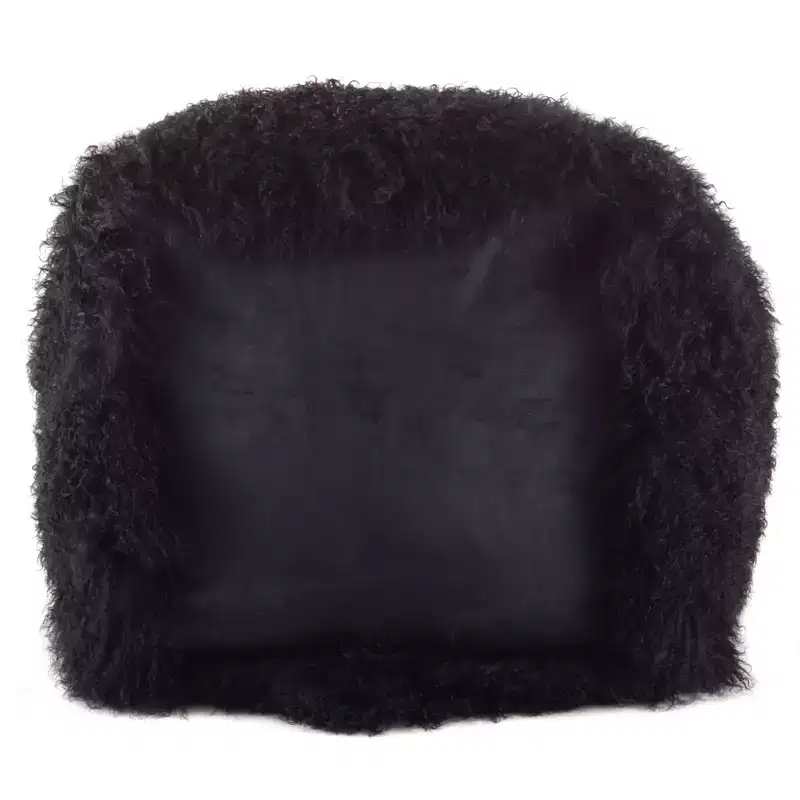 Saro Lifestyle Real Mongolian 100% Wool Lamb Fur Pouf Ottoman Square