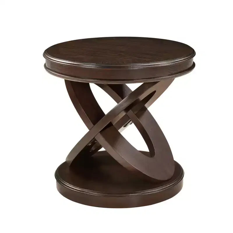 Retro Round End Table with X-Shape Base - Wood Veneer, 22