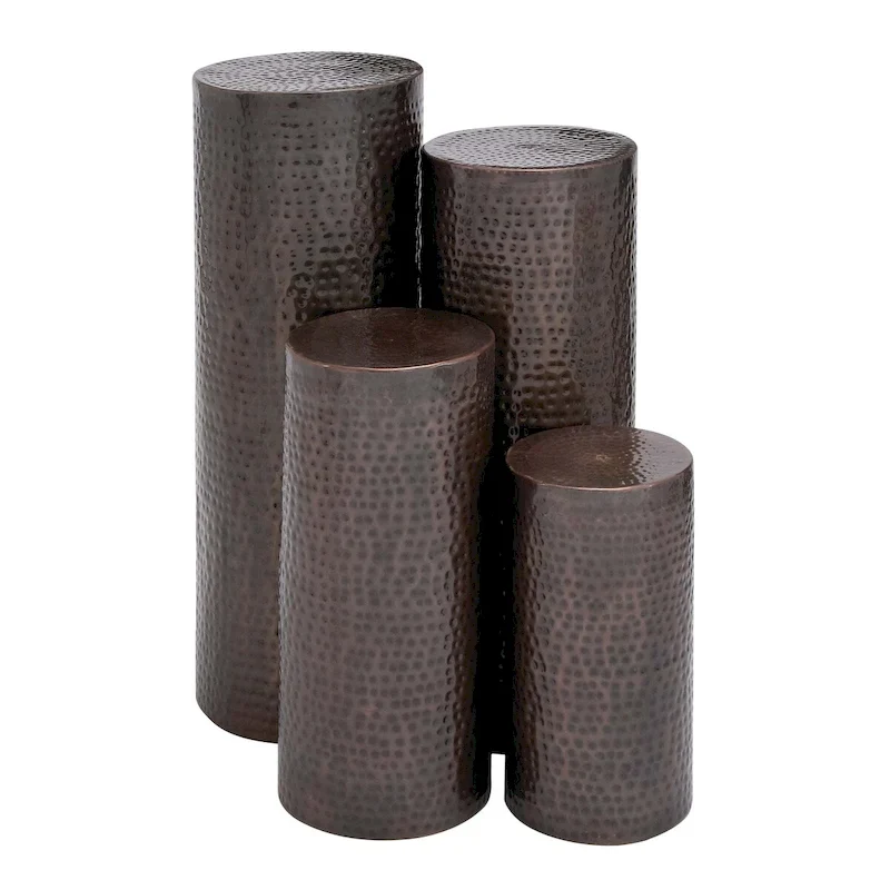 Metal Abstract Tall Slim Pedestal Table with Grooved Shell or Hammered Design - Brown