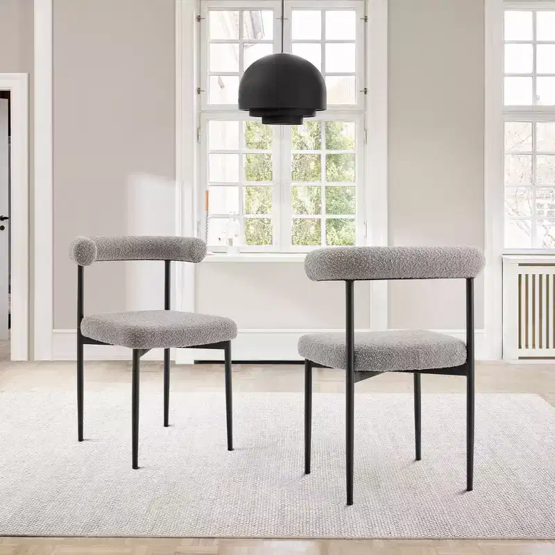Set of 2 Iron and Fabric Dining Chairs Gray/Matte Black