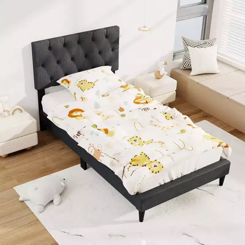 Costway Twin/Full/Queen Size Bed Frame with Button-Tufted Headboard & Wooden Slats Easy Assembly