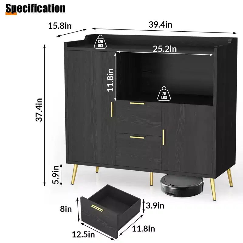 Modern Buffet Cabinet with Drawers, 40 Sideboard Storage with Shelves & Doors for Kitchen Dining Room