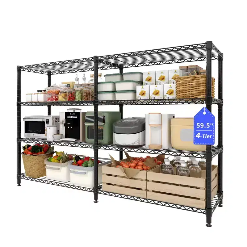 4/5-Tier Heavy Duty Metal Shelving Unit, Adjustable Storage Shelves, Convertible Design, Garage, Kitchen, Warehouse