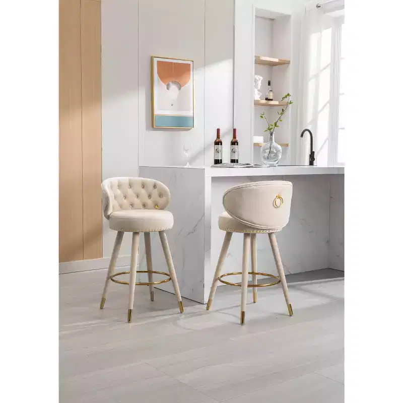 Bar Stools  Upholstered Seat Cushions Bar Stools Chairs Wood Legs Stool Offices Counter Height Bar Stool for Restaurants