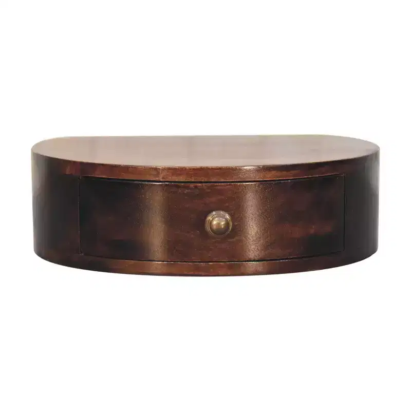 16 Walnut Solid Wood One Drawer Half Moon Floating Nightstand