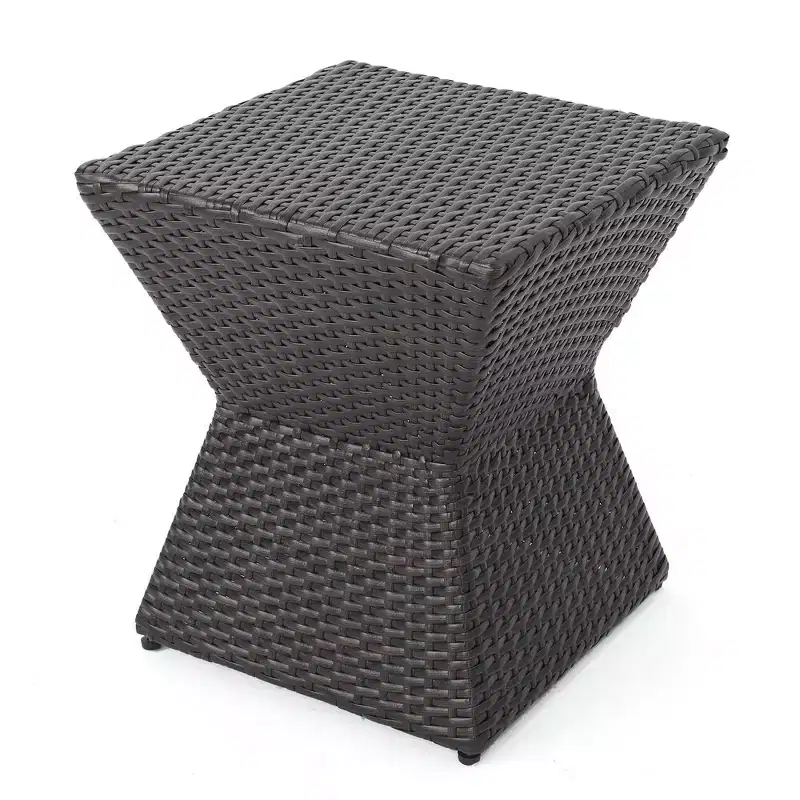 Zeus & Ruta 16 Outdoor Wicker End Table with Durable Iron Frame, Brown