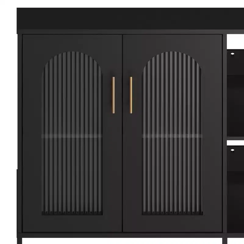 Modern Sideboard, Buffet Sideboard with Glass Doors and Adjustable Shelves, Wooden Storage Cabinet with Metal Handles for Living Room, Kitchen