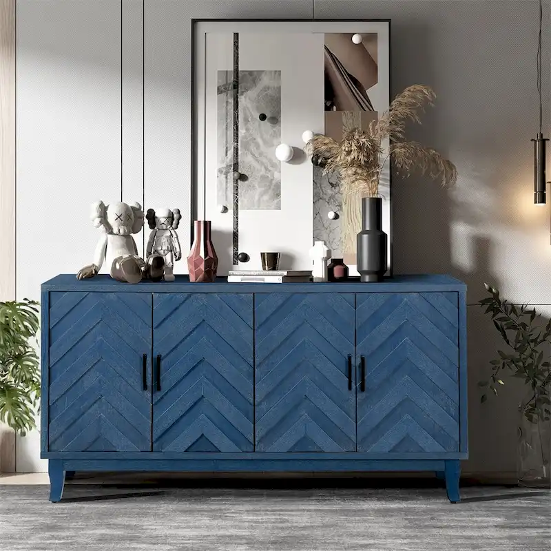 4 Door Wooden Twill Sideboard American Country Vintage Old Living Room