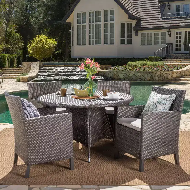 Christopher Knight Home Cypress Outdoor Wicker 5 Piece Dining Set with Cushion