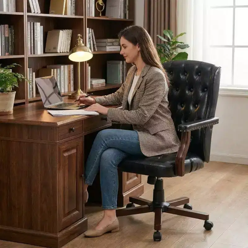 Executive Wingback Office Chair, Ergonomic Faux Leather, Lumbar Support, Adjustable Swivel