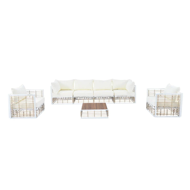 7 Piece Patio Furniture Set, All-Weather Conversation Furniture Set, Patio Sectional Sofa Set with Cushions and Coffee Table
