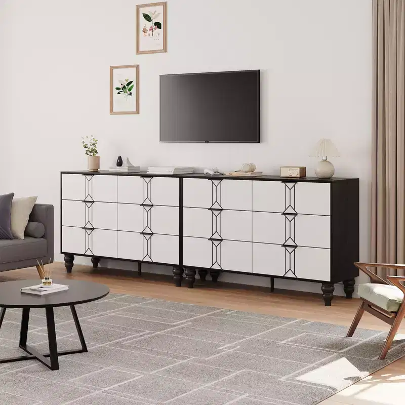 GustoWave 6 Drawer Dresser for Bedroom, Modern Wooden Chest Dresser with Metal Handle, Large Storage Chest of Drawers