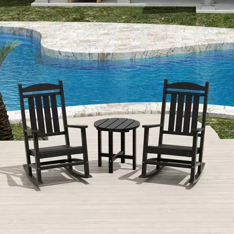 WestinTrends 3 Piece Outdoor Porch Rocking Chairs with Round Side Table Set