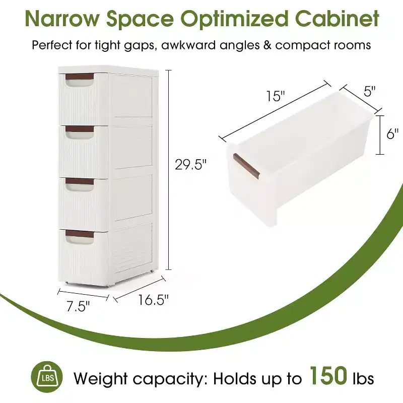 Dcolora 3 Drawers Narrow Storage Cabinet, Slim Bathroom Storage Cabinet