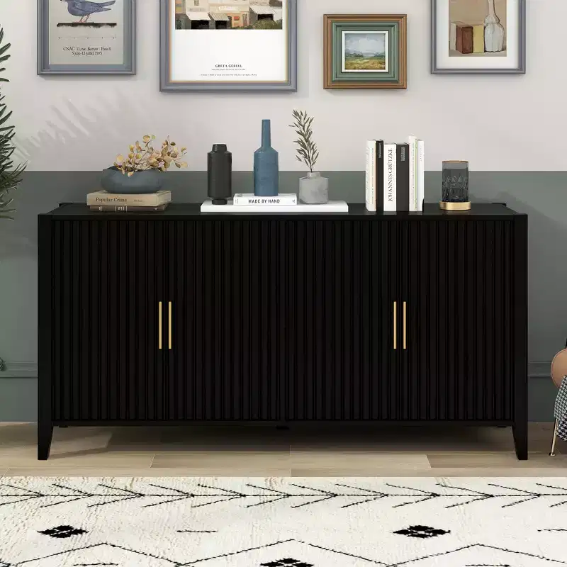 Characteristic Wooden Sideboard Storage Cabinet with Metal Handles for Hallway, Entrance, Living Room, Bedroom